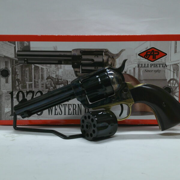 DE 1873 GEN II SINGLE ACTION REV. 5.5" CCH, BRASS BS & TG, TRF BAR, 2-PIECE WOOD GRIP