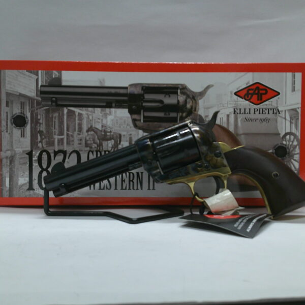 DE 1873 GEN II SINGLE ACTION REV. 4.75" CCH, FLUTED CYL, BRASS BS & TG 2-PIECE WOOD GRIP