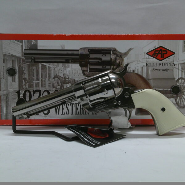 DE 1873 GEN II SINGLE ACTION REV. 4.75" NICKEL, CHECKERED 2-PIECE WHITE GRIP