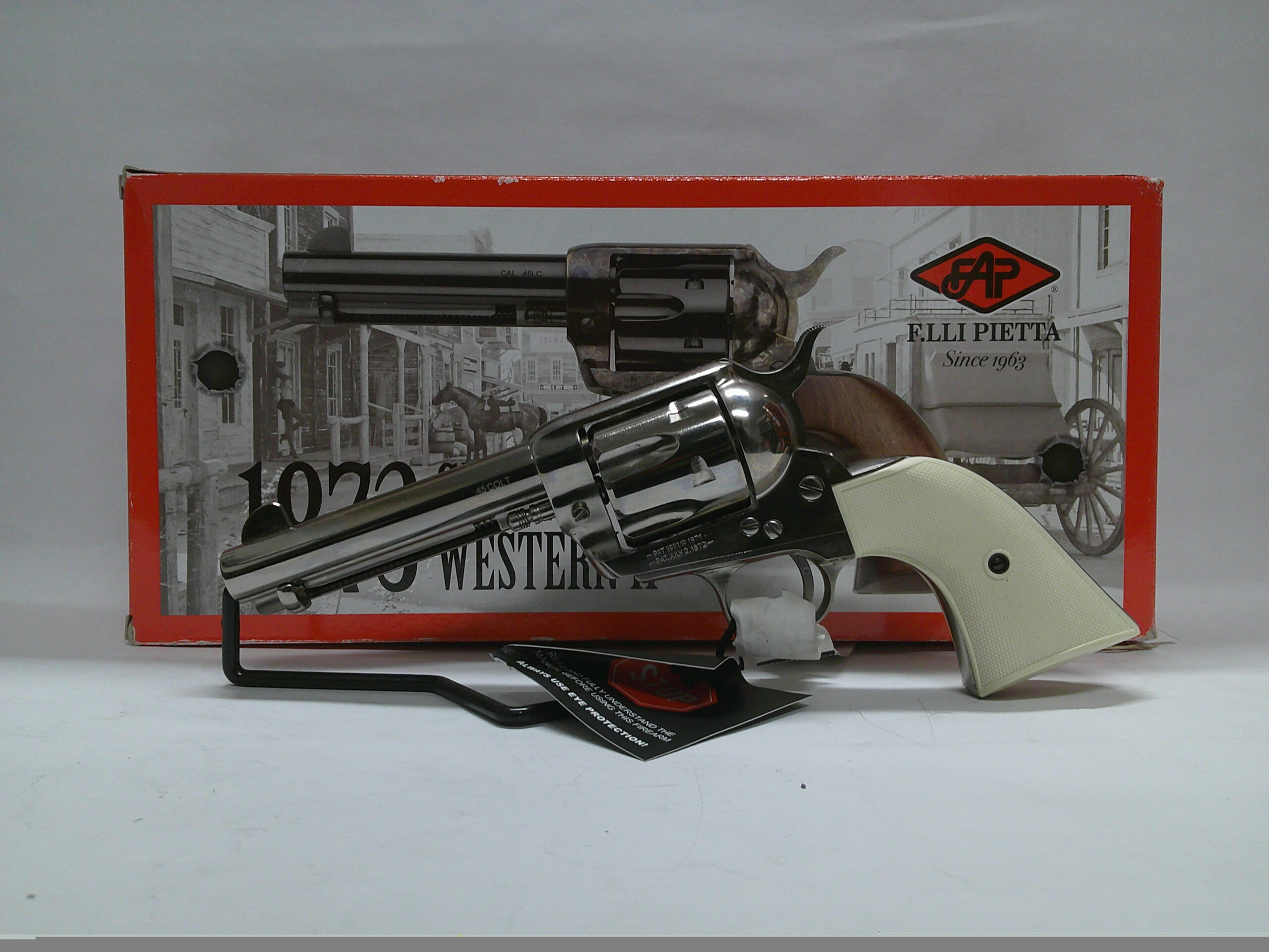 DE 1873 GEN II SINGLE ACTION REV. 4.75" NICKEL, CHECKERED 2-PIECE WHITE GRIP