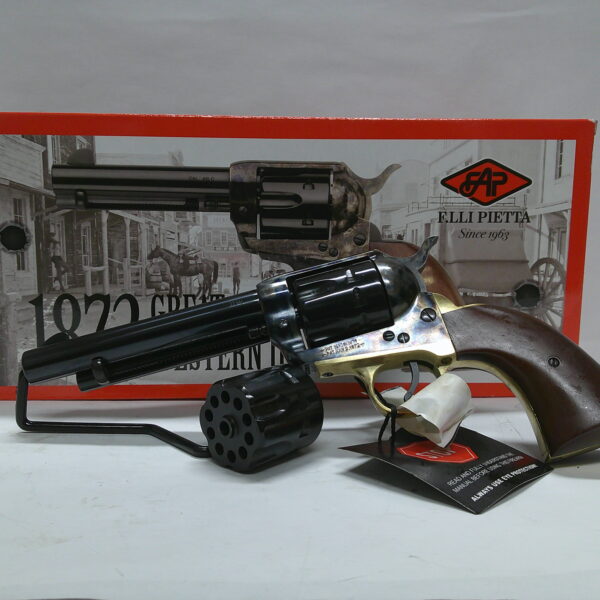 DE 1873 GEN II SINGLE ACTION REV. 4.75" CCH, BRASS BS & TG, TRF BAR, 2-PIECE WOOD GRIP